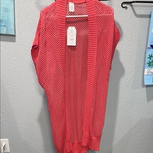 Time and Tru Coral Open-Front Cardigan